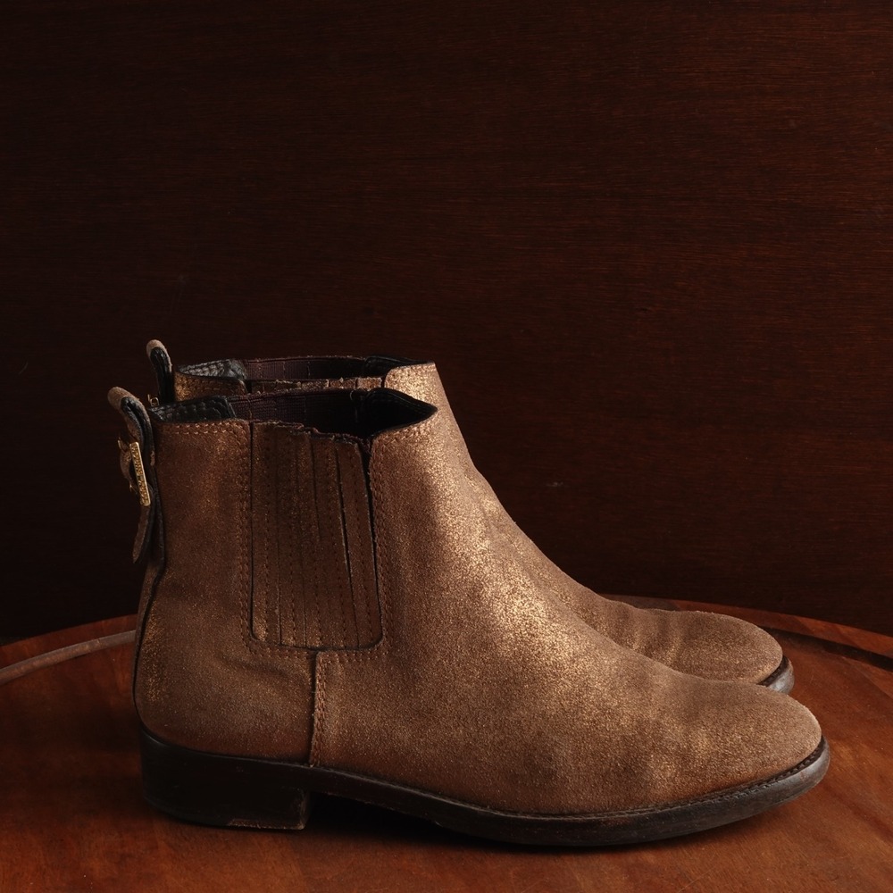 Tory Burch Chelsea Boots Womens SZ 7M Brown Gold Wade Leather Ankle Contemporary